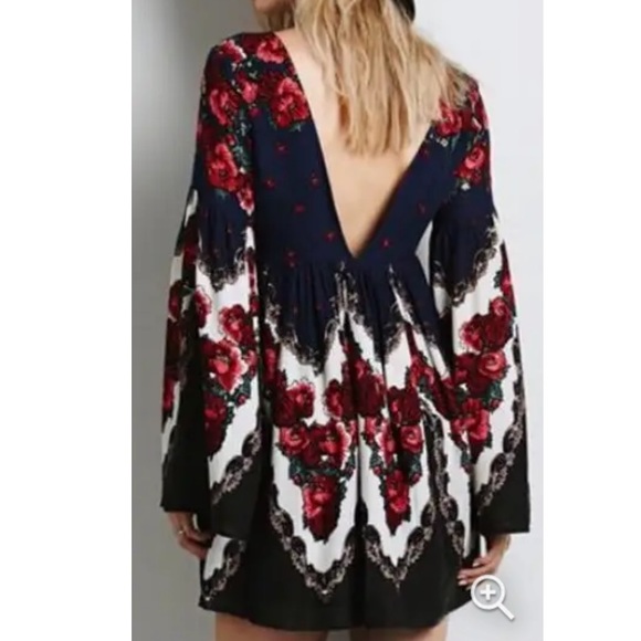 Free People Falling Tapestry Floral Rose Draped Bell Sleeve Peasant Dress - S - Picture 16 of 16